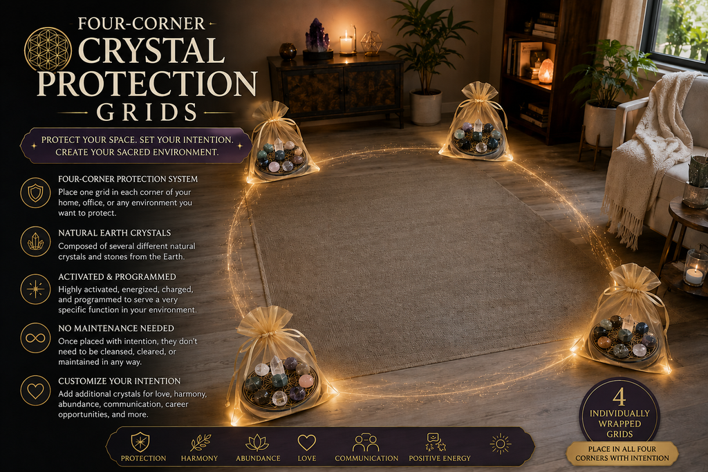Four Corners Crystal Protection Grid – Intention-Based Home & Office Shield